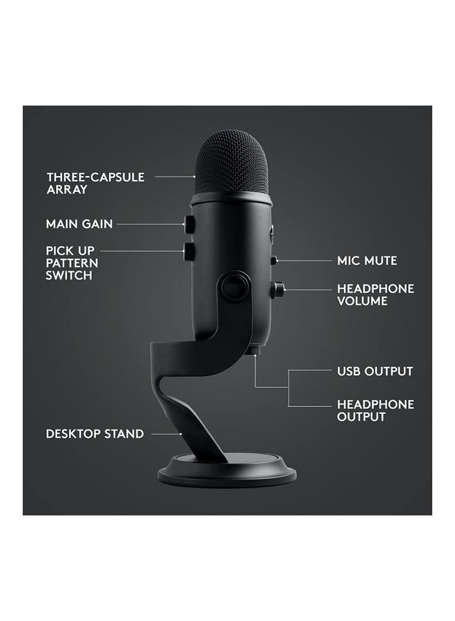 Logitech - Blue Yeti Game Streaming USB Condenser Microphone Kit With Voice Exclusive Stream Labs Themes Custom Pop Filter 988-000521 Black - Image 1