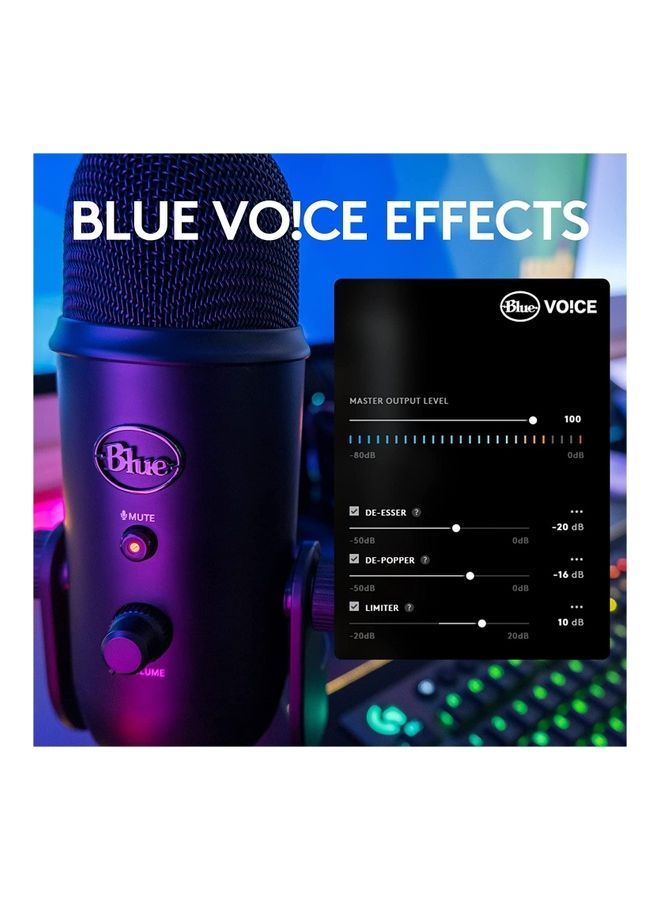 Logitech - Blue Yeti Game Streaming USB Condenser Microphone Kit With Voice Exclusive Stream Labs Themes Custom Pop Filter 988-000521 Black - Image 1