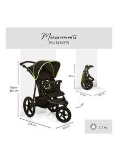 hauck Runner Black Neon Robust All Terrain Buggy Xl Pneumatic Air Wheels, Jogging And Running Style Pushchair With Raincover  - Image 4