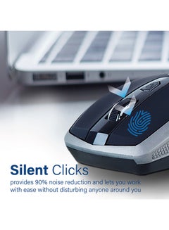 PROMATE Silent Wireless Mouse Ergonomic Click Optical 2.4GHz Cordless Mice With Adjustable 1600DPI USB Nano Receiver And 10m Working Distance For Laptops Computer iMac Silver  - Image 2