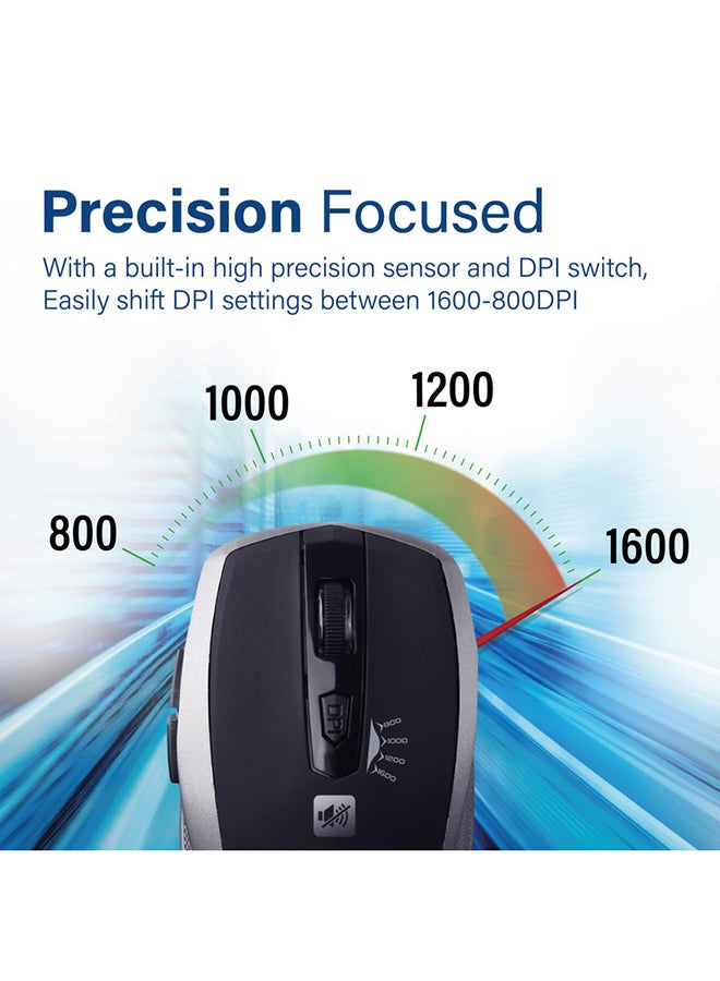 PROMATE Silent Wireless Mouse Ergonomic Click Optical 2.4GHz Cordless Mice With Adjustable 1600DPI USB Nano Receiver And 10m Working Distance For Laptops Computer iMac Silver  - Image 3
