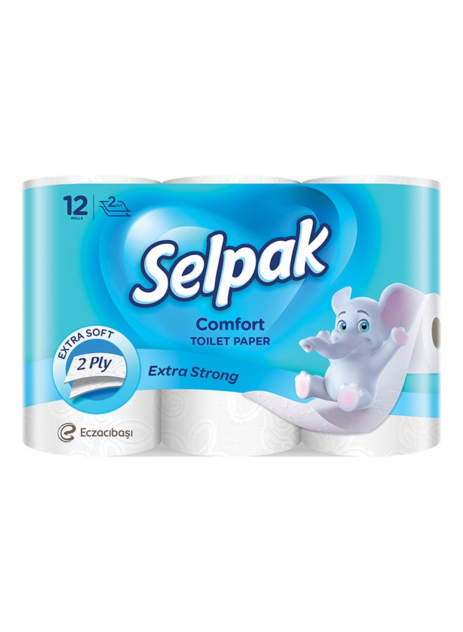 Selpak Comfort Toilet Paper 150 Sheets x 2Ply, Pack of 12 Rolls 