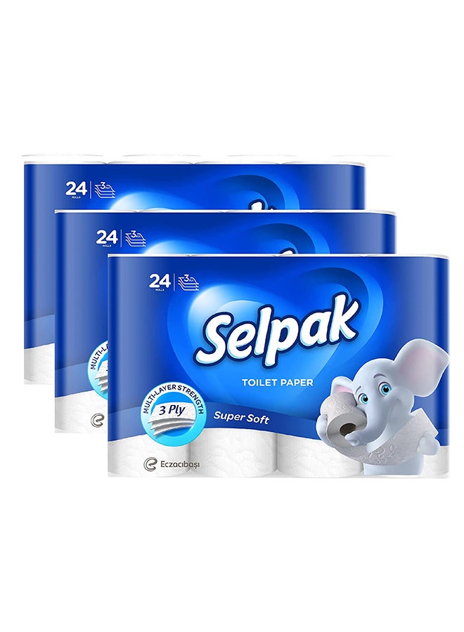 Selpak Super Soft Embossed Toilet Paper 140 Sheets x 3Ply, 3 x 24 Rolls  - Image 1
