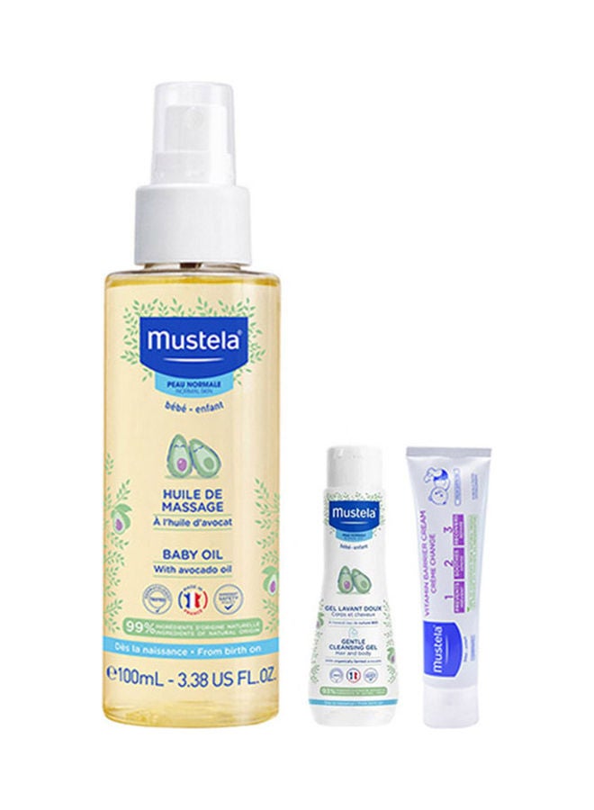 Mustela - Hypoallergenic Baby Massage Oil With Avocado Oil 100Ml + Vitamin Barrier Cream 10Ml (free) + Cleansing Gel 50Ml (free) - Image 1