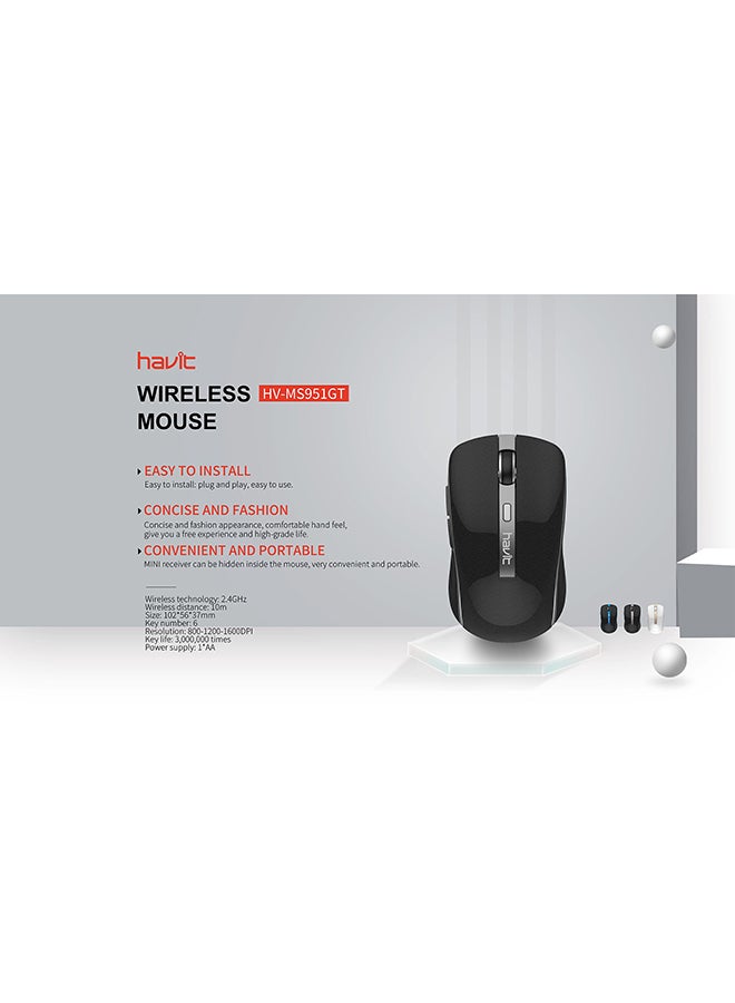 havit - MS951GT Wireless Mouse With It's Symmetrical Left And Right Ergonomics, Comfortable Grip And Not Easy To Fatigue, Black - Image 1