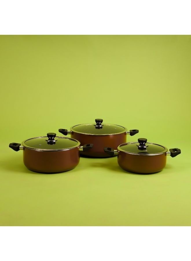 Royalford - 6 Piece Granite Coated Aluminum  Cookware Set Induction Compatible With Glass Lid Brown 40x38x28cm - Image 1