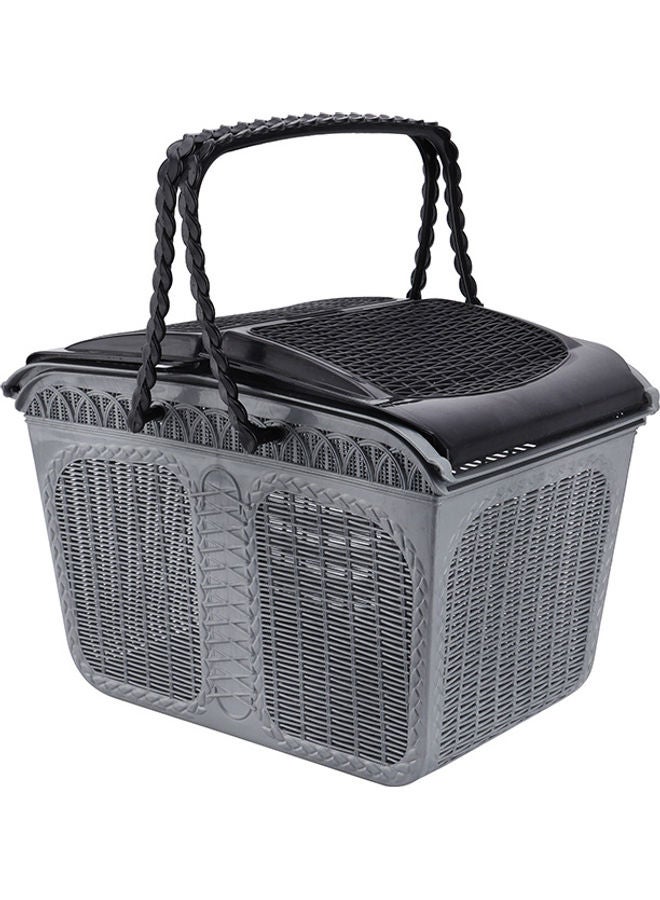 Royalford - Multi-Purpose Utility Basket With Handles And Lid Large Plastic Picnic Basket Break-Resistant Grey 454x345x312mm - Image 1