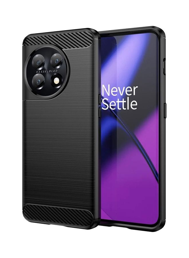 MARGOUN OnePlus 11 Case Slim Soft TPU Brushed Carbon Fiber Anti-Fingerprint Shockproof Cover Black Black - Image 1