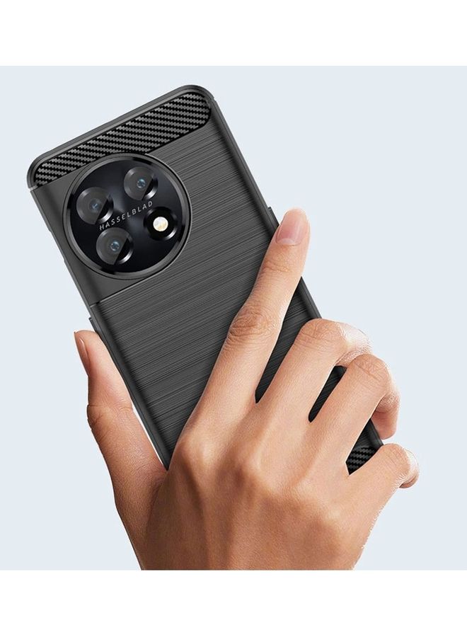 MARGOUN OnePlus 11 Case Slim Soft TPU Brushed Carbon Fiber Anti-Fingerprint Shockproof Cover Black Black - Image 2