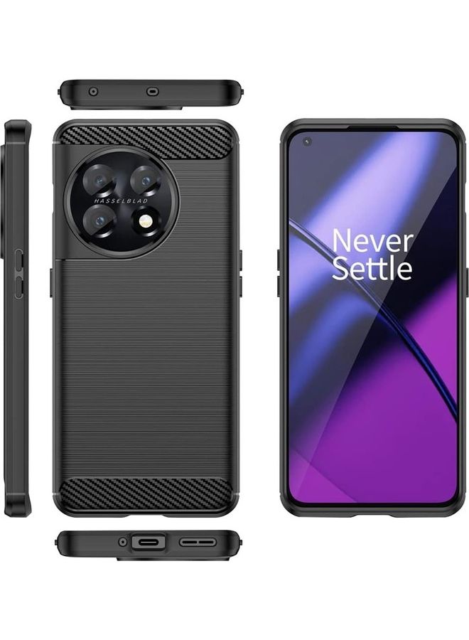 MARGOUN OnePlus 11 Case Slim Soft TPU Brushed Carbon Fiber Anti-Fingerprint Shockproof Cover Black Black - Image 5