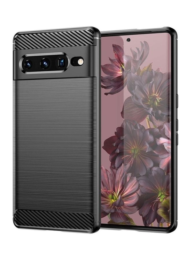 MARGOUN Google Pixel 7 Pro Case Slim Soft TPU Brushed Carbon Fiber Anti-Fingerprint Shockproof Cover Black Black - Image 1