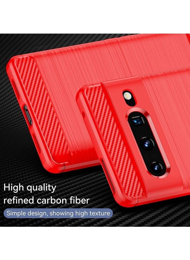 MARGOUN Google Pixel 7 Pro Case Slim Soft TPU Brushed Carbon Fiber Anti-Fingerprint Shockproof Cover Red Red - Image 5