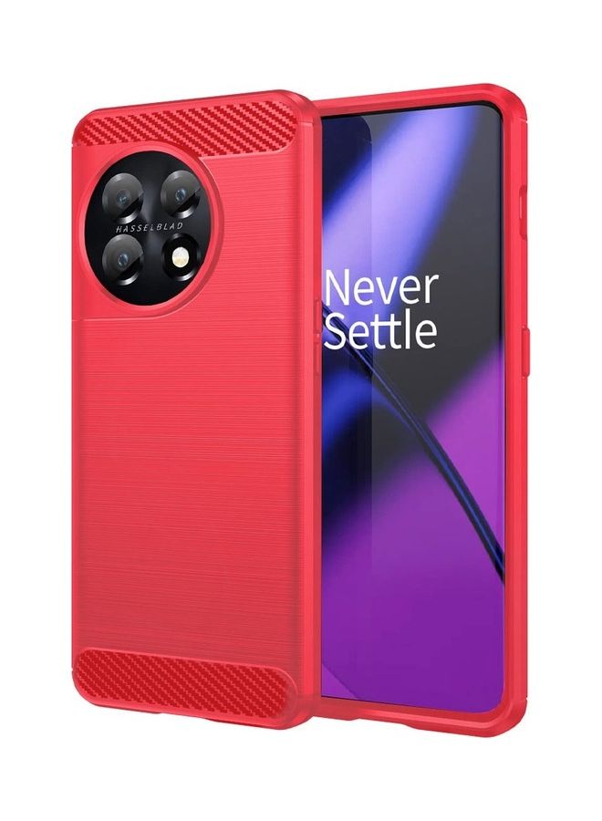مارجون غطاء OnePlus 11 رقيق ناعم TPU ألياف الكربون المصقول مضاد للبصمات مقاوم للصدمات أحمر - Image 1