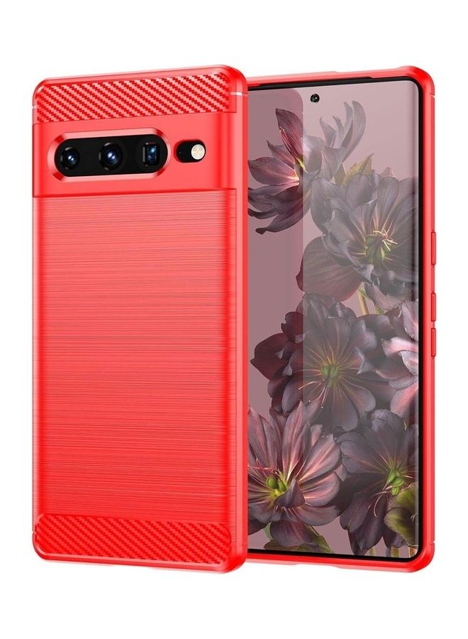 MARGOUN Google Pixel 7 Pro Case Slim Soft TPU Brushed Carbon Fiber Anti-Fingerprint Shockproof Cover Red Red - Image 1