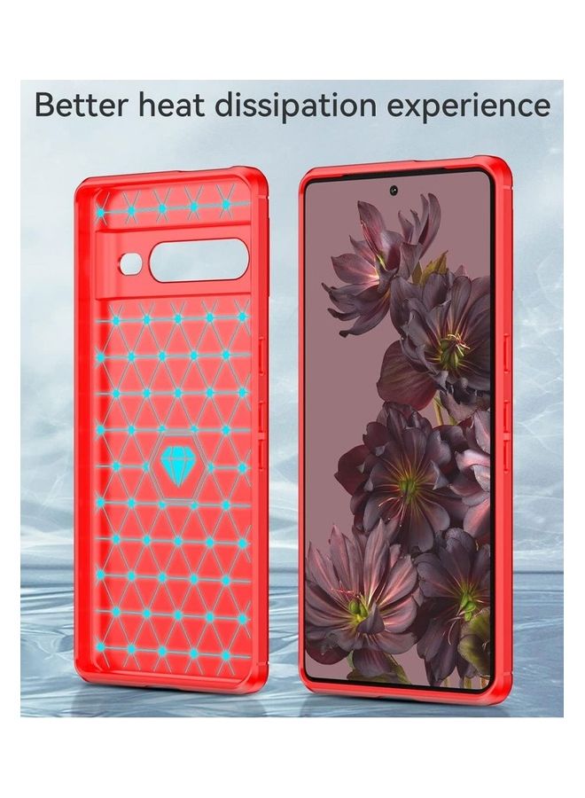 MARGOUN Google Pixel 7 Pro Case Slim Soft TPU Brushed Carbon Fiber Anti-Fingerprint Shockproof Cover Red Red - Image 3