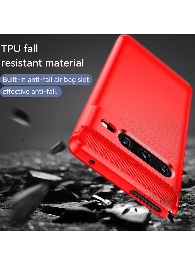 MARGOUN Google Pixel 7 Pro Case Slim Soft TPU Brushed Carbon Fiber Anti-Fingerprint Shockproof Cover Red Red - Image 4