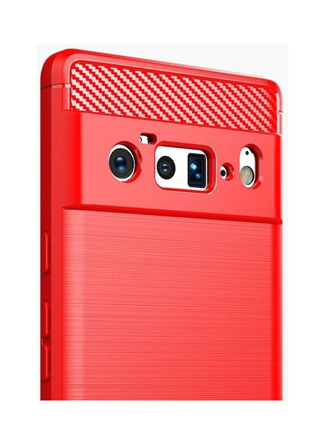 مارجون حافظة جوجل بيكسل 6 برو رفيعة ناعمة TPU ألياف كربونية مصقولة مضادة للبصمات مقاومة للصدمات حمراء - Image 2