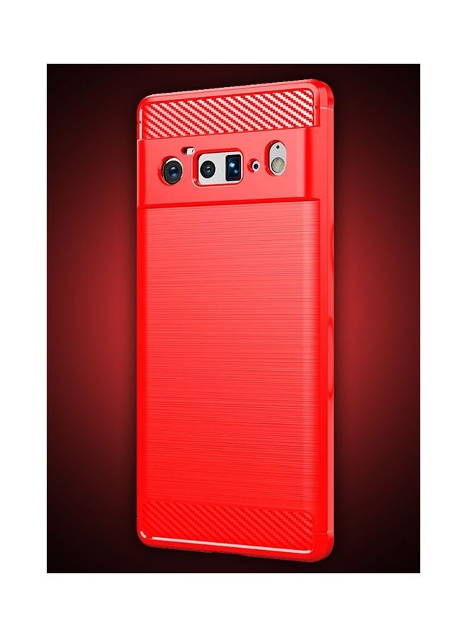 مارجون حافظة جوجل بيكسل 6 برو رفيعة ناعمة TPU ألياف كربونية مصقولة مضادة للبصمات مقاومة للصدمات حمراء - Image 5