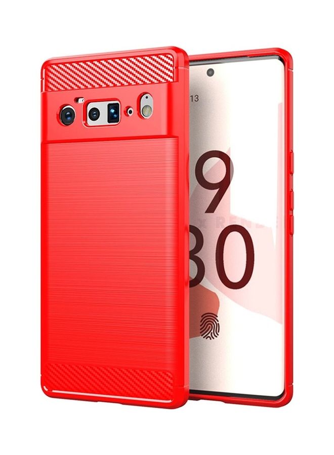مارجون حافظة جوجل بيكسل 6 برو رفيعة ناعمة TPU ألياف كربونية مصقولة مضادة للبصمات مقاومة للصدمات حمراء - Image 1