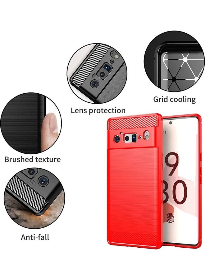 مارجون حافظة جوجل بيكسل 6 برو رفيعة ناعمة TPU ألياف كربونية مصقولة مضادة للبصمات مقاومة للصدمات حمراء - Image 3