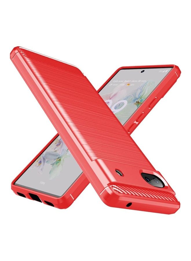 مارجون حافظة جوجل بيكسل 6a رقيقة ناعمة TPU ألياف الكربون المصقولة مضادة للبصمات مقاومة للصدمات حمراء - Image 1