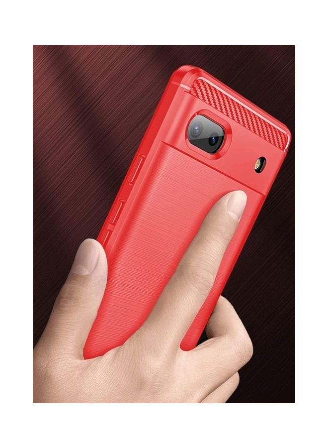 مارجون حافظة جوجل بيكسل 6a رقيقة ناعمة TPU ألياف الكربون المصقولة مضادة للبصمات مقاومة للصدمات حمراء - Image 2