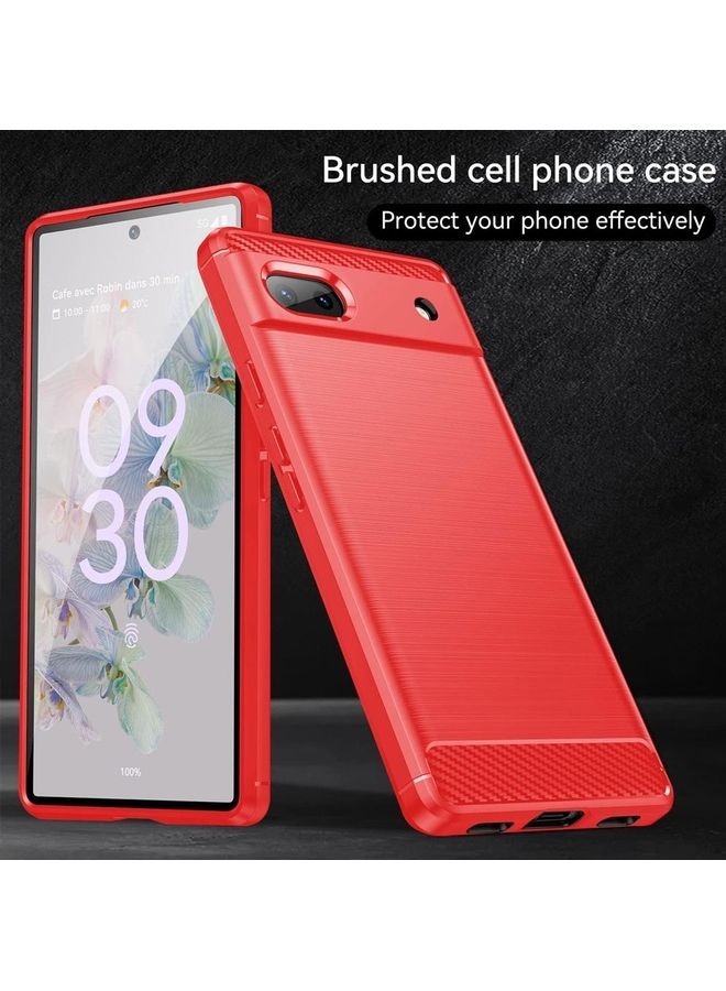 مارجون حافظة جوجل بيكسل 6a رقيقة ناعمة TPU ألياف الكربون المصقولة مضادة للبصمات مقاومة للصدمات حمراء - Image 3