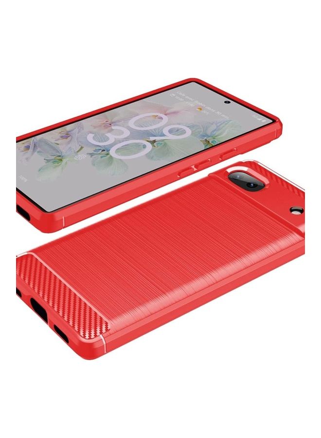 مارجون حافظة جوجل بيكسل 6a رقيقة ناعمة TPU ألياف الكربون المصقولة مضادة للبصمات مقاومة للصدمات حمراء - Image 5