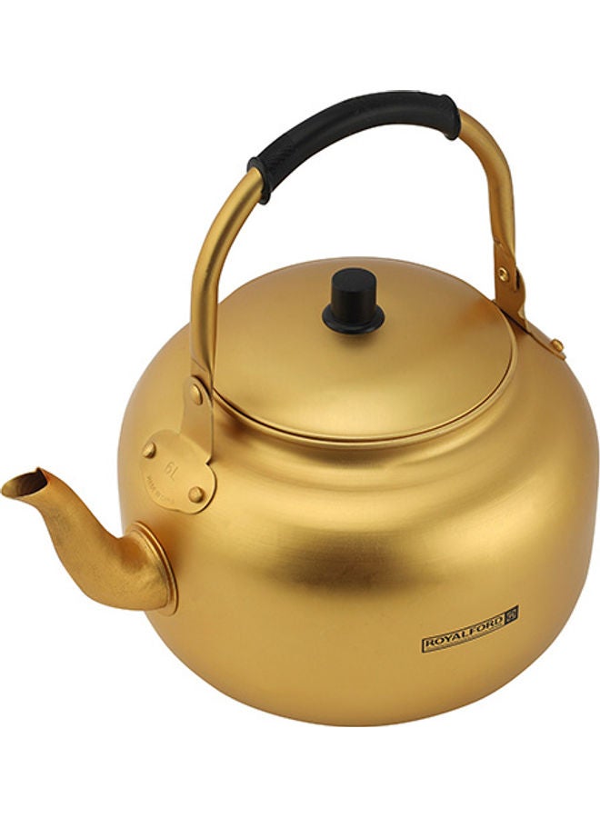 Royalford - Golden-Finish Aluminum Tea Kettle Rust and Corrosion Resistant Body with Comfortable and Anti-Scale Handle Gold/Black 6Liters - Image 1
