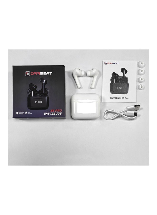 OFFBEAT - Wavebuds S8 Pro Headphones, Bluetooth Earbuds with Pro Features, Noise Cancelling, Optimized for Gaming, Bass Boost, Long 36H Playtime and Fast Charging White - Image 1
