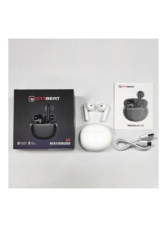 Wavebuds S8 - Truewireless Stylish Headphones with Ergonomic Design, Comfortable Fit, Smart Touch Controls, Built in Voice Assistant, LED Status Lights and High Fidelity Audio White