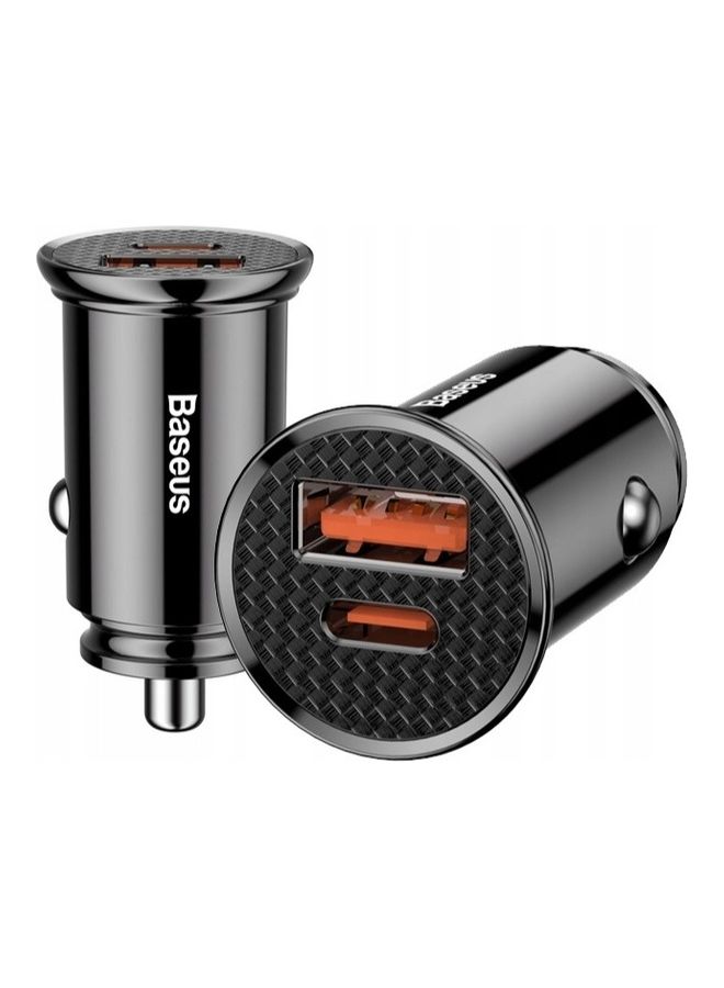Baseus Smart Fast Car Charger Dual Port 12-24VDC USB USB-C QC4.0 SCP 30W Black  - Image 1
