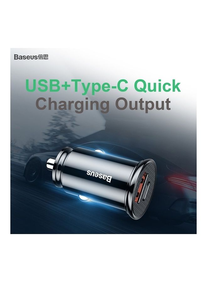 Baseus Smart Fast Car Charger Dual Port 12-24VDC USB USB-C QC4.0 SCP 30W Black  - Image 2