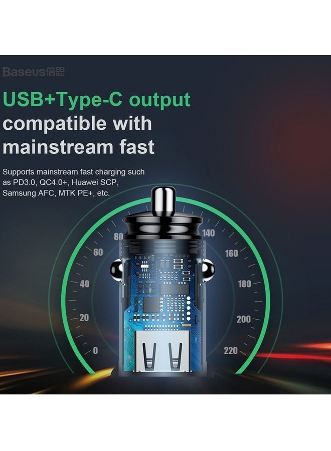 Baseus Smart Fast Car Charger Dual Port 12-24VDC USB USB-C QC4.0 SCP 30W Black  - Image 4