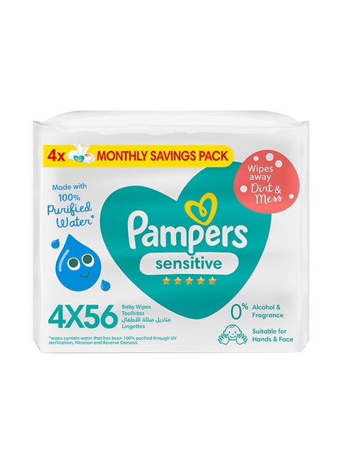 Sensitive Protect Baby Wipes for Hands and Face, 4 Packs, 224 Count
