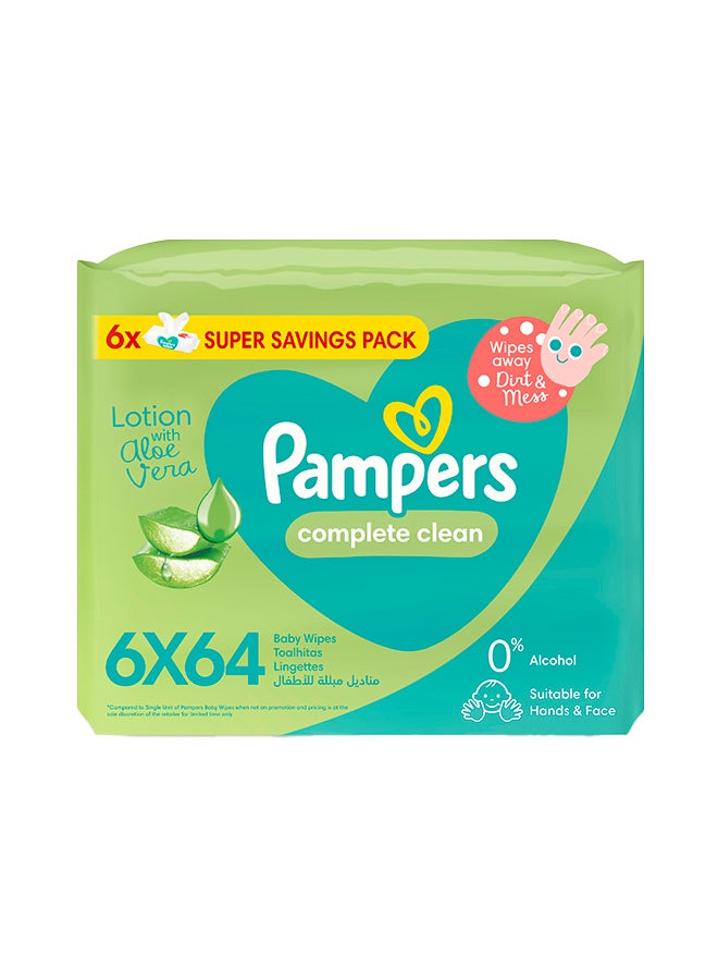 Pampers - Complete Clean Baby Wipes With Aloe Vera Lotion 6 Packs 384 Count - Image 1