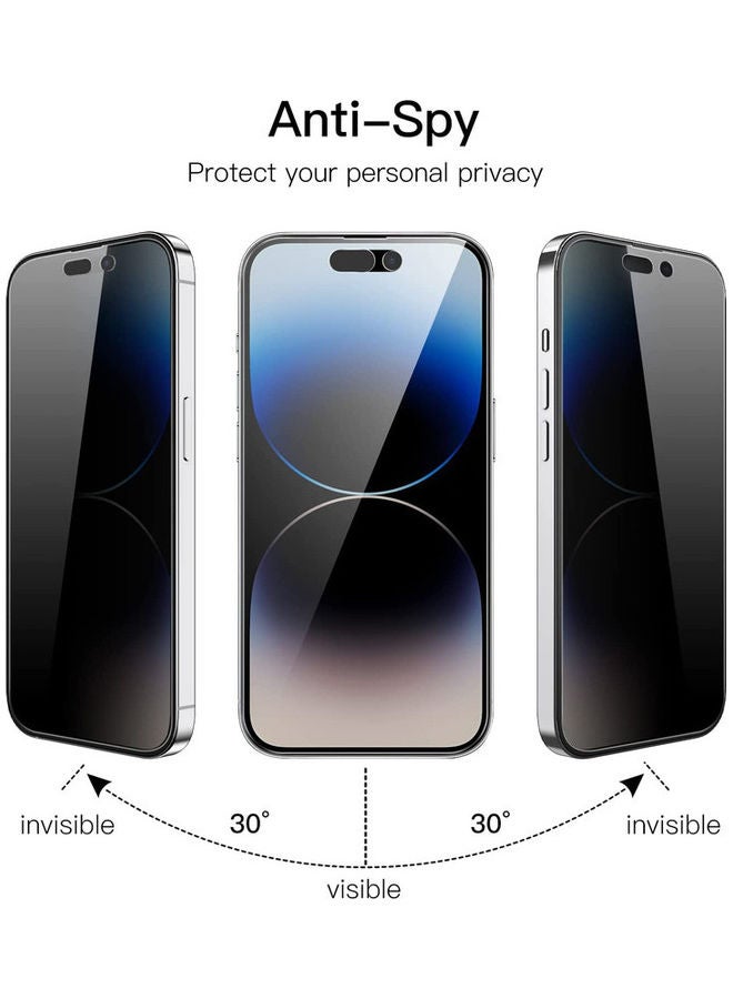 2 Pack iPhone 14 Pro Max Privacy Screen Protector 6.7 Inch with Easy Installation Frame, Scratch Resistant, Anti-Fingerprint, Anti-Spy Transparent