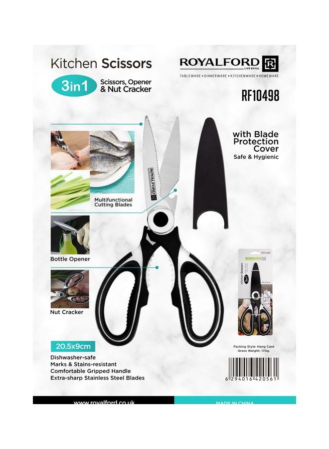 Royalford - Kitchen Scissors 3In1 20.5X9Cm Dishwasher Safe Multicolor Black - Image 1