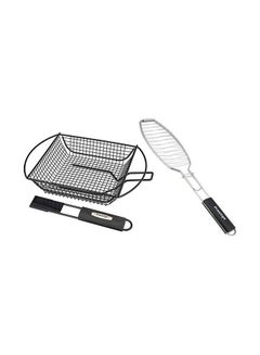 Prestige BBQ Vegetable And Shrimp Basket With Reversible Fish Grill Silver/Black 30cm  - Image 1