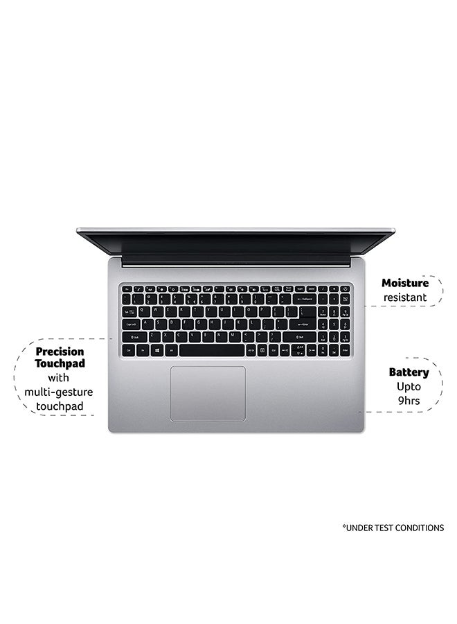 أيسر - كمبيوتر محمول A315-58G-78N4 بشاشة مقاس 15.6 بوصة، ومعالج كور i7 1165G7/ وذاكرة وصول عشوائي 8 جيجابايت/ ومحرك أقراص SSD سعة 256 جيجابايت/ وبطاقة رسومات NVIDIA GEFORCE MX350 سعة 2 جيجابايت/ نظام تشغيل DOS (بدون نوافذ) عربي فضي نقي العربية فضي نقي - Image 1
