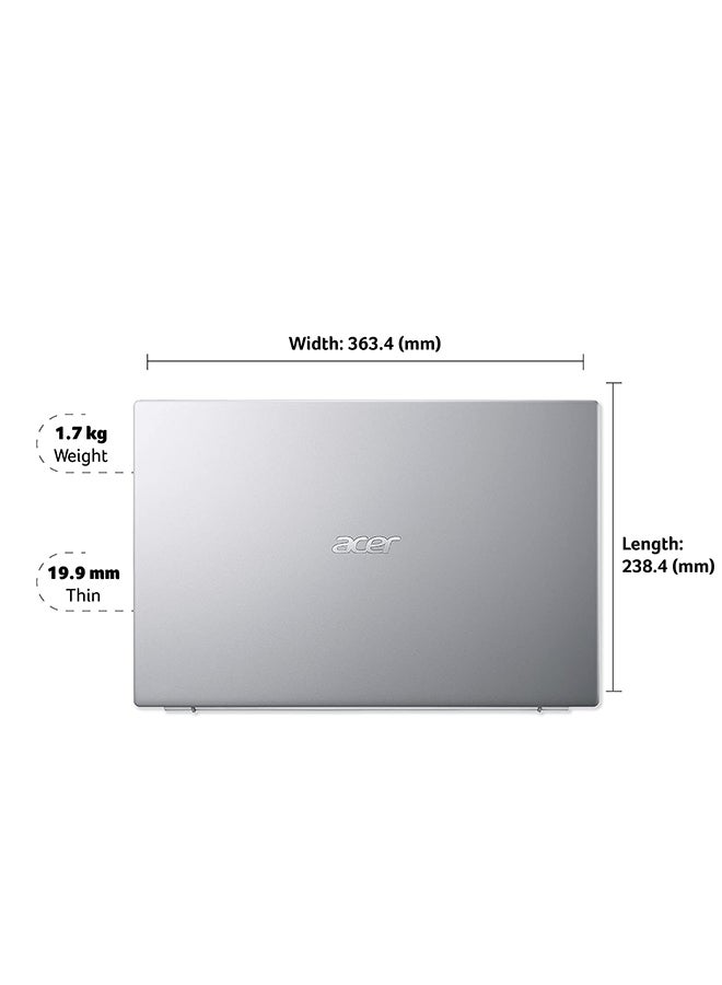 أيسر - كمبيوتر محمول A315-58G-78N4 بشاشة مقاس 15.6 بوصة، ومعالج كور i7 1165G7/ وذاكرة وصول عشوائي 8 جيجابايت/ ومحرك أقراص SSD سعة 256 جيجابايت/ وبطاقة رسومات NVIDIA GEFORCE MX350 سعة 2 جيجابايت/ نظام تشغيل DOS (بدون نوافذ) عربي فضي نقي العربية فضي نقي - Image 1
