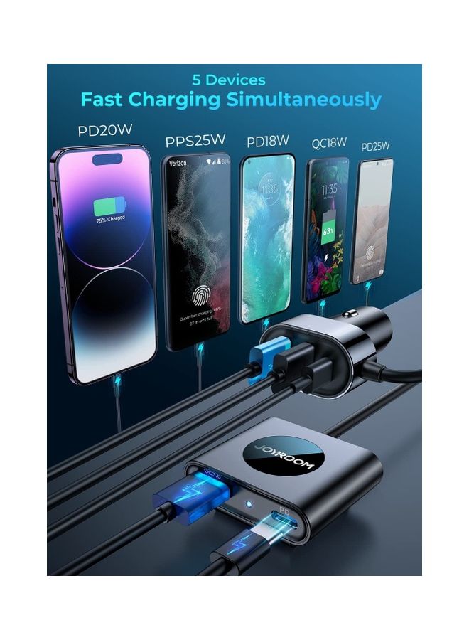 JOYROOM - Usb C 78W Fast Car Charger 5 Multi Port Pd3.0 And Pps Double Type C Adapter Qc3.0 Car Cell Phone Charge For Iphone 14/13 Samsung Android Black - Image 1