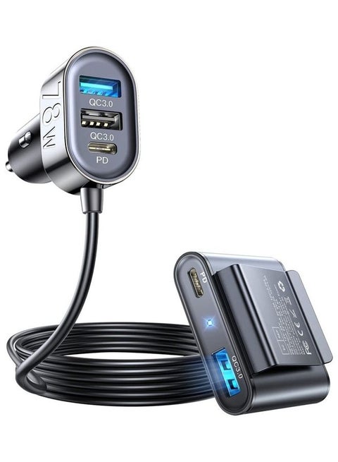 Usb C 78W Fast Car Charger 5 Multi Port Pd3.0 And Pps Double Type C Adapter Qc3.0 Car Cell Phone Charge For Iphone 14/13 Samsung Android Black