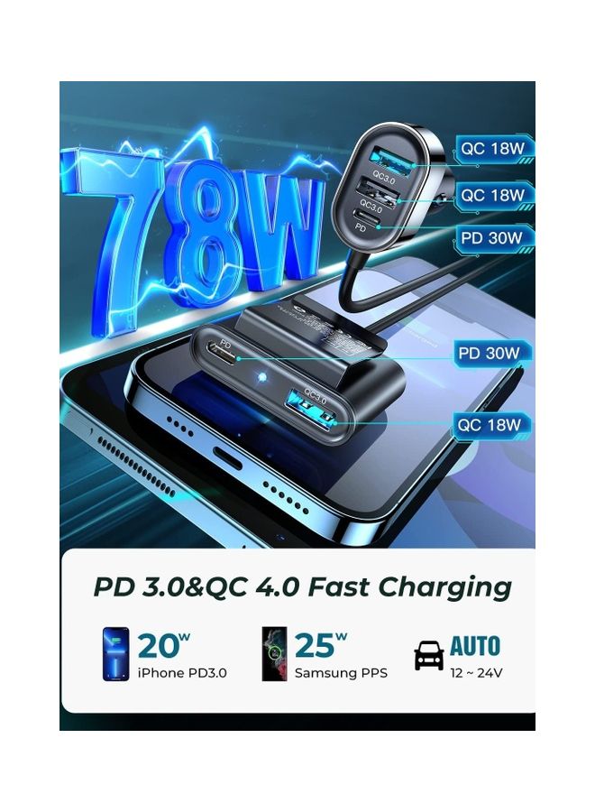 JOYROOM - Usb C 78W Fast Car Charger 5 Multi Port Pd3.0 And Pps Double Type C Adapter Qc3.0 Car Cell Phone Charge For Iphone 14/13 Samsung Android Black - Image 1
