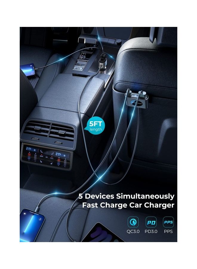 JOYROOM - Usb C 78W Fast Car Charger 5 Multi Port Pd3.0 And Pps Double Type C Adapter Qc3.0 Car Cell Phone Charge For Iphone 14/13 Samsung Android Black - Image 1
