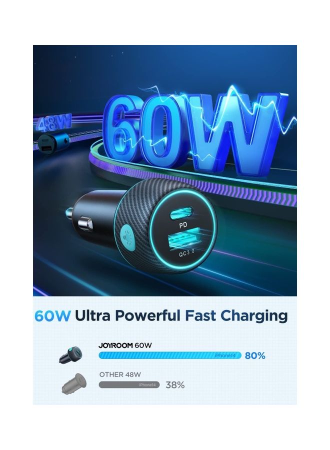 محول USB C 60 واط بمنفذين فائق السرعة PD+QC 3.0 وشاحن سيارة سريع Pps 25 واط لهاتف Iphone 14/13/12 وipad Pro وSamsung Galaxy S22 21 Pixel 7 Moto