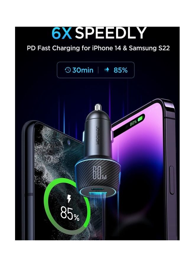 محول USB C 60 واط بمنفذين فائق السرعة PD+QC 3.0 وشاحن سيارة سريع Pps 25 واط لهاتف Iphone 14/13/12 وipad Pro وSamsung Galaxy S22 21 Pixel 7 Moto