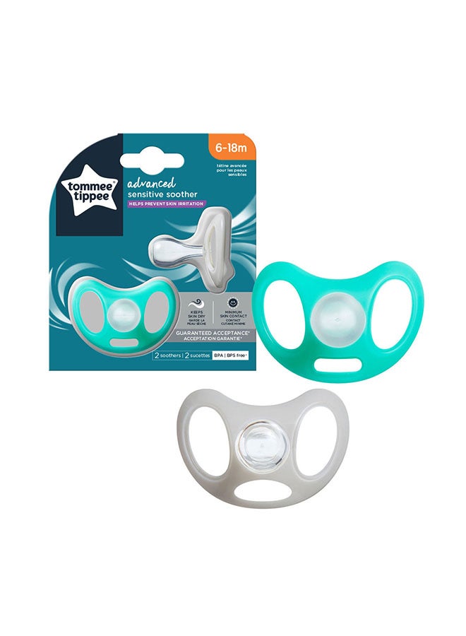 tommee tippee - Pack Of 2 Advanced Sensitive Skin Soother Unique Shield Symmetrical Orthodontic Design 6-18 Months Green And Grey - Image 1