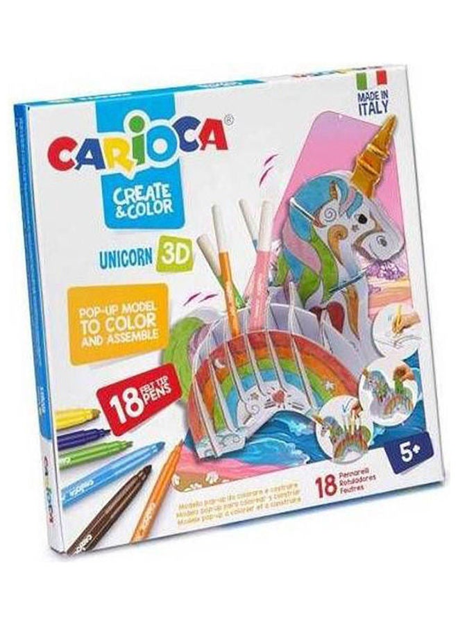 carioca Create And Color Unicorn 3D With 18 Felt Tip Prns Multicolour - Image 1