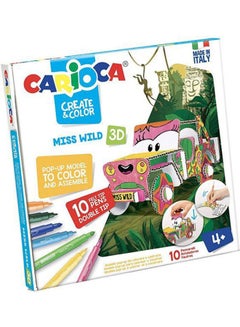 carioca Create & Color 3D Puzzle Miss Wild Popup Model And Color 10 Coloring Felt Double Tip Pens Markers For 4 Years Kids Multicolour  - Image 1